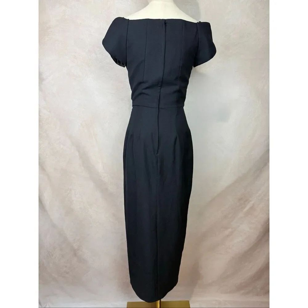 Vintage 1980s 1990s Black Bow Front Dress Off The Shoulder Chic Elegant S/M - Picture 4 of 8